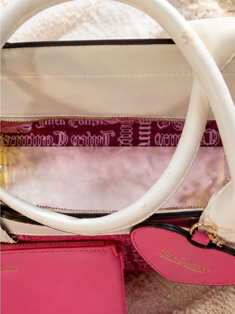 Juicy Couture Hot Pink Clear Tote with Matching Pouch - Picture 3 of 4